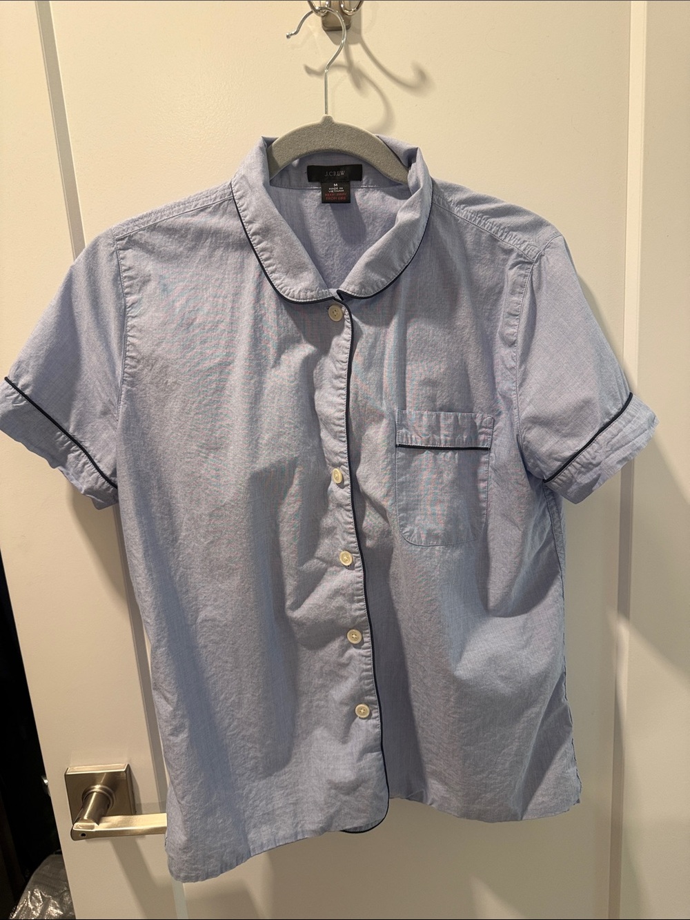 J. Crew Light Blue Short-Sleeve Button-Down Pajamas with Dark Piping